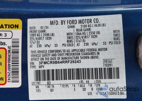 2024 Ford Bronco Sport Big Bend из США, поврежденный, VIN 3FMCR9B64RRF29243